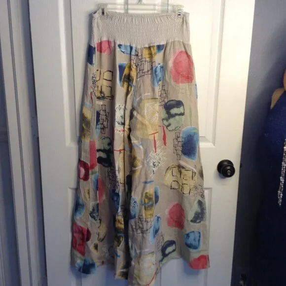 Camille & Co. "S" Italian Made Linen Palazzo Pants, Boho Chic, Geometric, Hippie - Picture 2 of 3